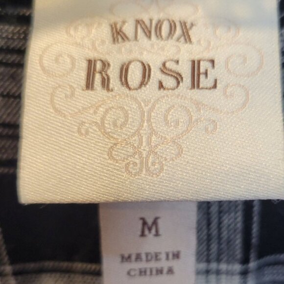 Knox Rose Sz M Black White Plaid LS Full Button Smocked Rayon Flannel Blouse - Picture 4 of 9